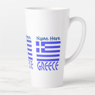 Taza De Café Latte Grecia y la bandera griega azul personifican a tre