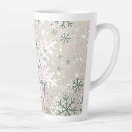 Taza De Café Latte Green Beige Snowflakes Love Peace Joy Holiday