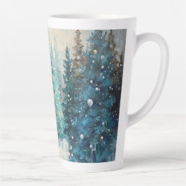 Taza De Café Latte Green Christmas Trees Winter Forest