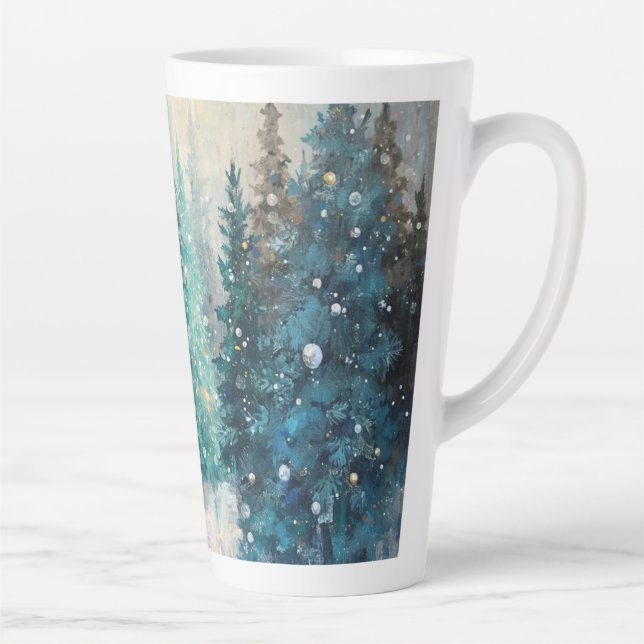 Taza De Café Latte Green Christmas Trees Winter Forest (Derecha)