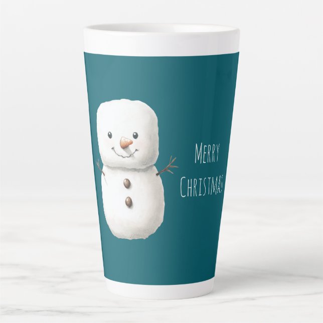 Taza De Café Latte Green Cute Christmas Snowman (Anverso)