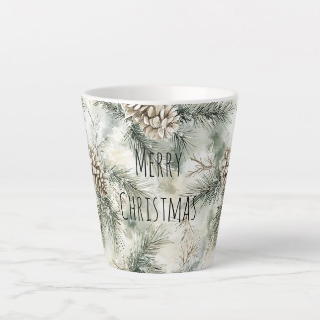 Taza De Café Latte Green  Pine Cones Christmas (Anverso)