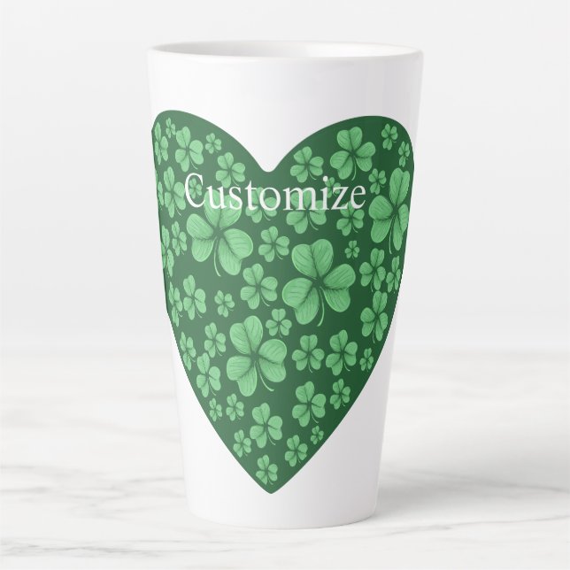 Taza De Café Latte Green Shamrock Heart St Patrick's Day  (Anverso)