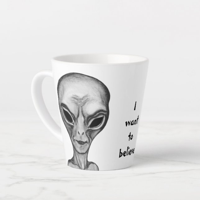 Taza De Café Latte Grey Alien , quiero creer (Ángulo izquierdo)