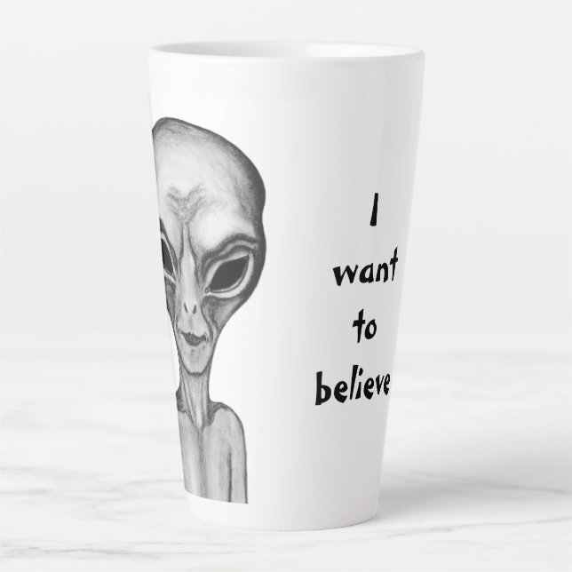 Taza De Café Latte Grey Alien , quiero creer (Anverso)