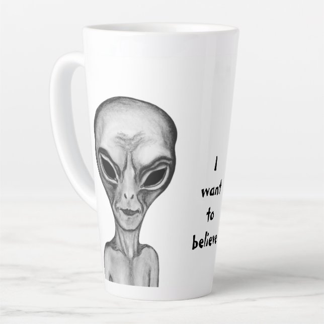 Taza De Café Latte Grey Alien , quiero creer (Ángulo izquierdo)