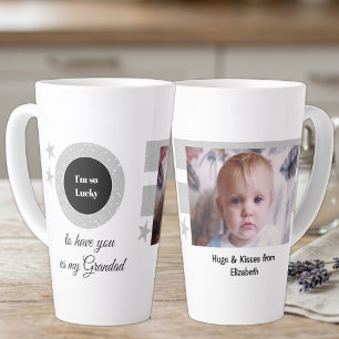 Taza De Café Latte Gris blanco tan afortunado Abuelo con foto