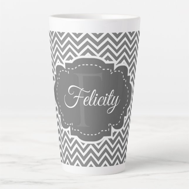 Taza De Café Latte Gris Chevron Personalizado Latte Mug (Anverso)