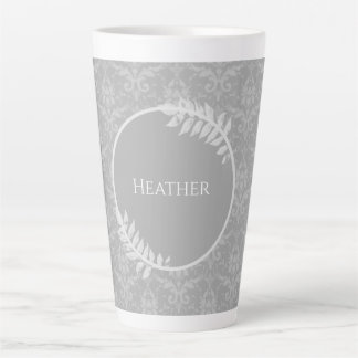 Taza De Café Latte Gris Elegant Damask Personalizado Latte Mug
