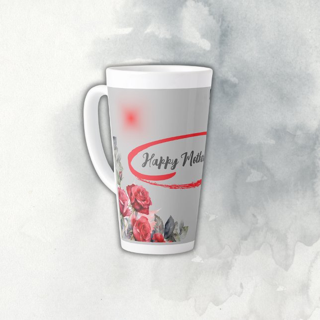 Taza De Café Latte Grises florales y rojos Feliz Día de la Madre | (Subido por el creador)