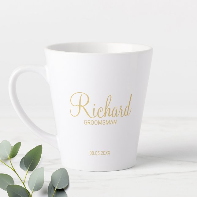 Taza De Café Latte Groomsman personalizado con guión moderno de oro (Subido por el creador)
