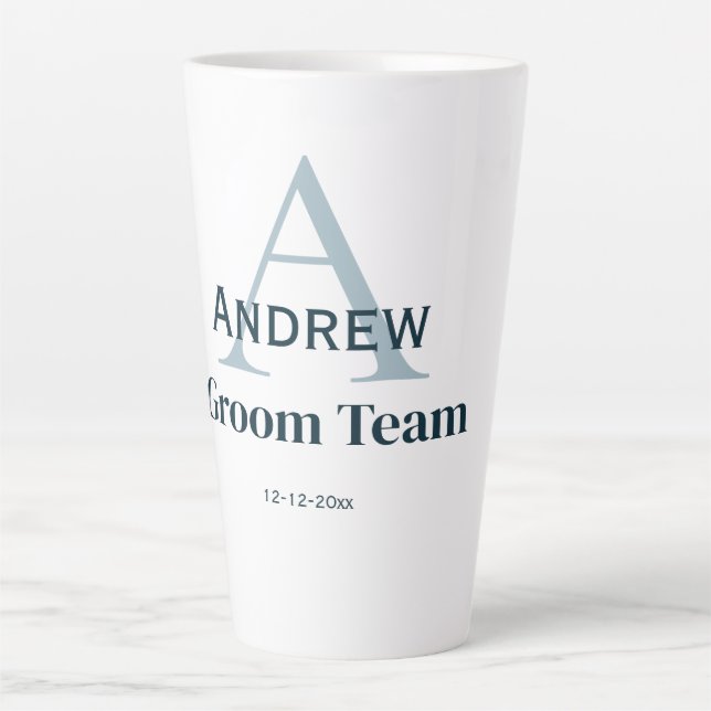 Taza De Café Latte groomsmen de equipo simple y personalizado en mono (Anverso)