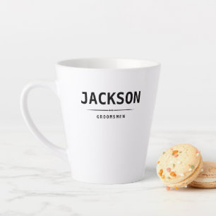Taza De Café Latte Groomsmen personalizado de nombre simple negro mod