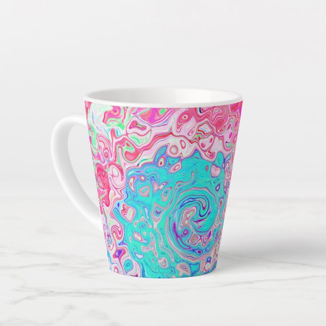 Taza De Café Latte Groovy Aqua Blue and Pink Resumen Swirte Retro (Ángulo izquierdo)