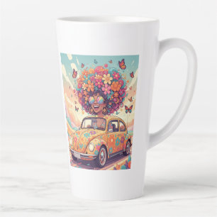 Taza De Café Latte Groovy Arcoíris Retro 70s Boho Flower Power