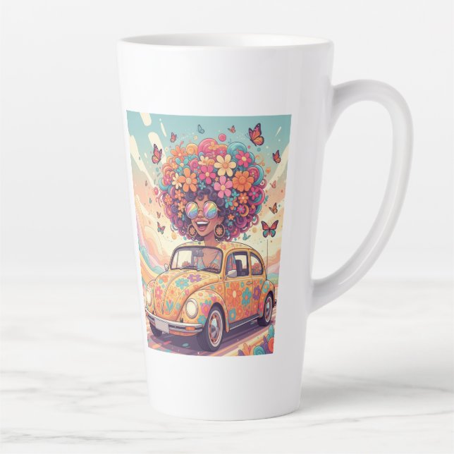 Taza De Café Latte Groovy Arcoíris Retro 70s Boho Flower Power (Derecha)