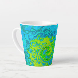 Taza De Café Latte Groovy Chartreuse y Aquamarine Liquid Swirl