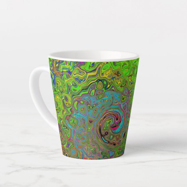 Taza De Café Latte Groovy Resumen Retro Lime Giro verde y azul (Ángulo izquierdo)