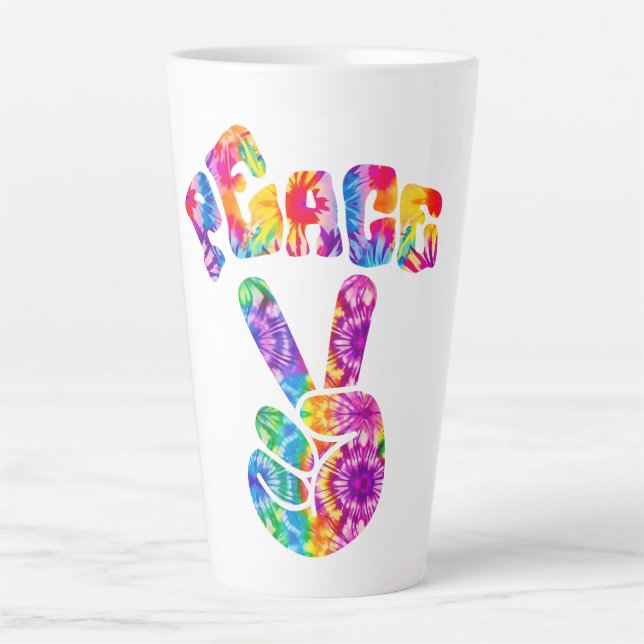 Taza De Café Latte Groovy Retro Peace Hand (Anverso)
