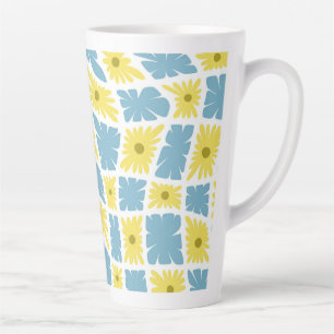 Taza De Café Latte Groovy Wavy Trippy 60 Cheques de flores azul amari