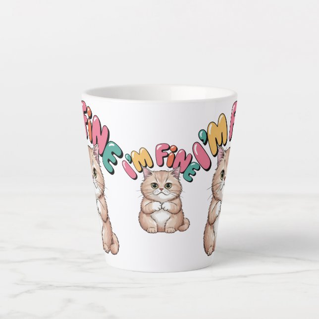 Taza De Café Latte Grumpy Cat "I'm Fine" Funny Cartoon Shirt (Anverso)