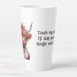Taza De Café Latte Grumpy Highland Cow y Google Coffee/Latte Mug
