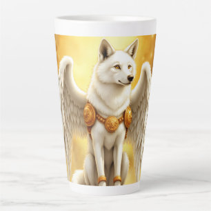 Taza De Café Latte Guardián del Amanecer – El Lobo Alado Blanco. 