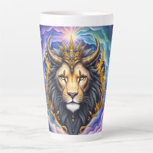 Taza De Café Latte Guardianes bajo la luz de la luna – León cósmico.