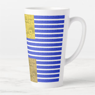Taza De Café Latte Guay Stripes Blue Gold Geométrico