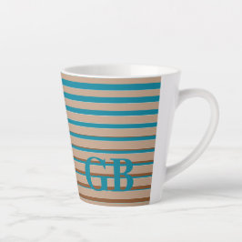 Taza De Café Latte Guay Stripes Brown & Blue Monogramado