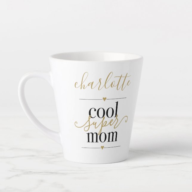 Taza De Café Latte Guay Super Mom Black And Gold Latte M Personalizad (Izquierda)