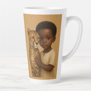 Taza De Café Latte Guepardo y niño: Vínculo de lo salvaje e inocente