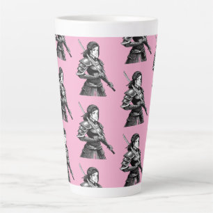 Taza De Café Latte Guerrera samurái japonesa - mujer