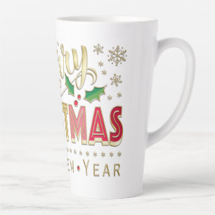 Taza De Café Latte Guión con letras de oro Feliz Navidad