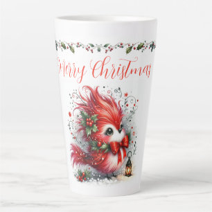 Taza De Café Latte Guión de Feliz Navidad con pájaro navideño caprich