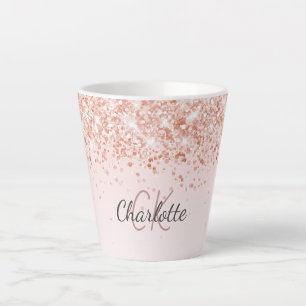 Taza De Café Latte guión de nombre de confeti dorado Rosa