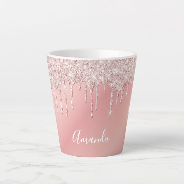 Taza De Café Latte Guión de nombre de goteo rosa (Anverso)