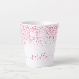 Taza De Café Latte Guión de nombre rosa blanco