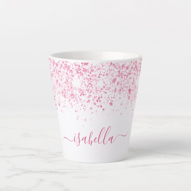 Taza De Café Latte Guión de nombre rosa blanco (Anverso)