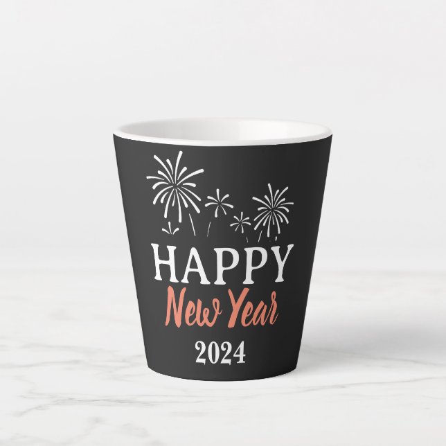 Taza De Café Latte Guión elegante de moda Feliz Año Nuevo (Anverso)