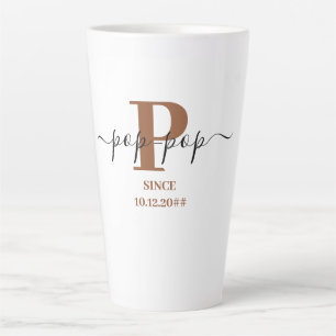 Taza De Café Latte Guión elegante pop-pop Monograma blanco marrón