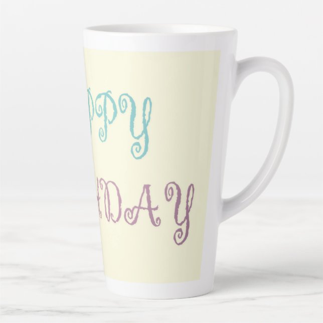 Taza De Café Latte Guión elegante rosado del mensaje de cumpleaños (Derecha)