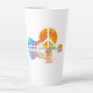 Taza De Café Latte Guitar Lake Shadow Peace Love Guitar Hippie