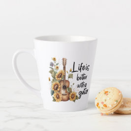 Taza De Café Latte Guitarra De Nombre personalizar Con Girasol