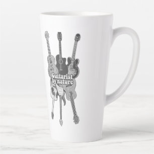 Taza De Café Latte Guitarras retro en blanco y negro para guitarrista