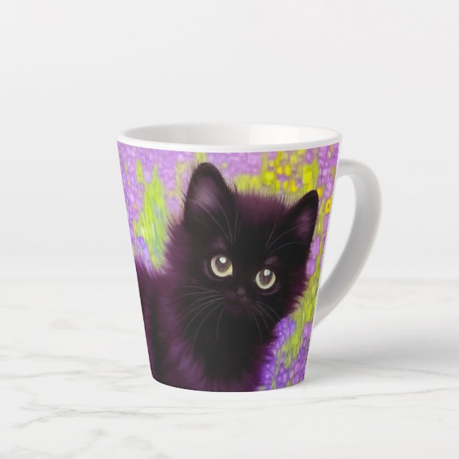 Taza De Café Latte Gustav Klimt Black Kitten (Ángulo derecho)