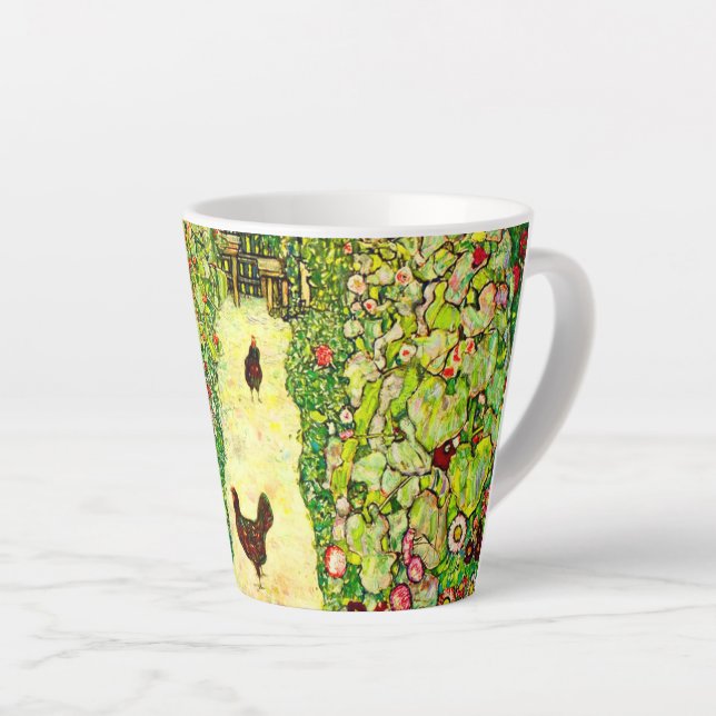 Taza De Café Latte Gustav Klimt Garden con pollos (Ángulo derecho)