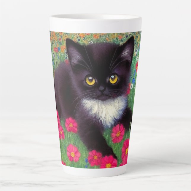Taza De Café Latte Gustav Klimt Tuxedo Cat (Anverso)