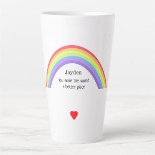 Taza De Café Latte Haces el mundo mejor. Arcoíris. Personalizado.