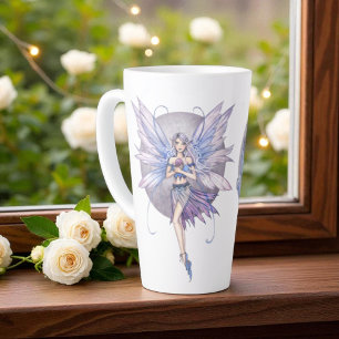 Taza De Café Latte Hadas de la Luna Azul y Púrpura Periwinkle